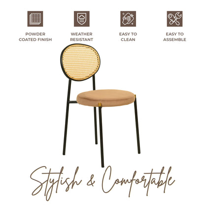 Euston Modern Wicker Dining Chair with Round Velvet Seat Set of 4 - Elax Furniture