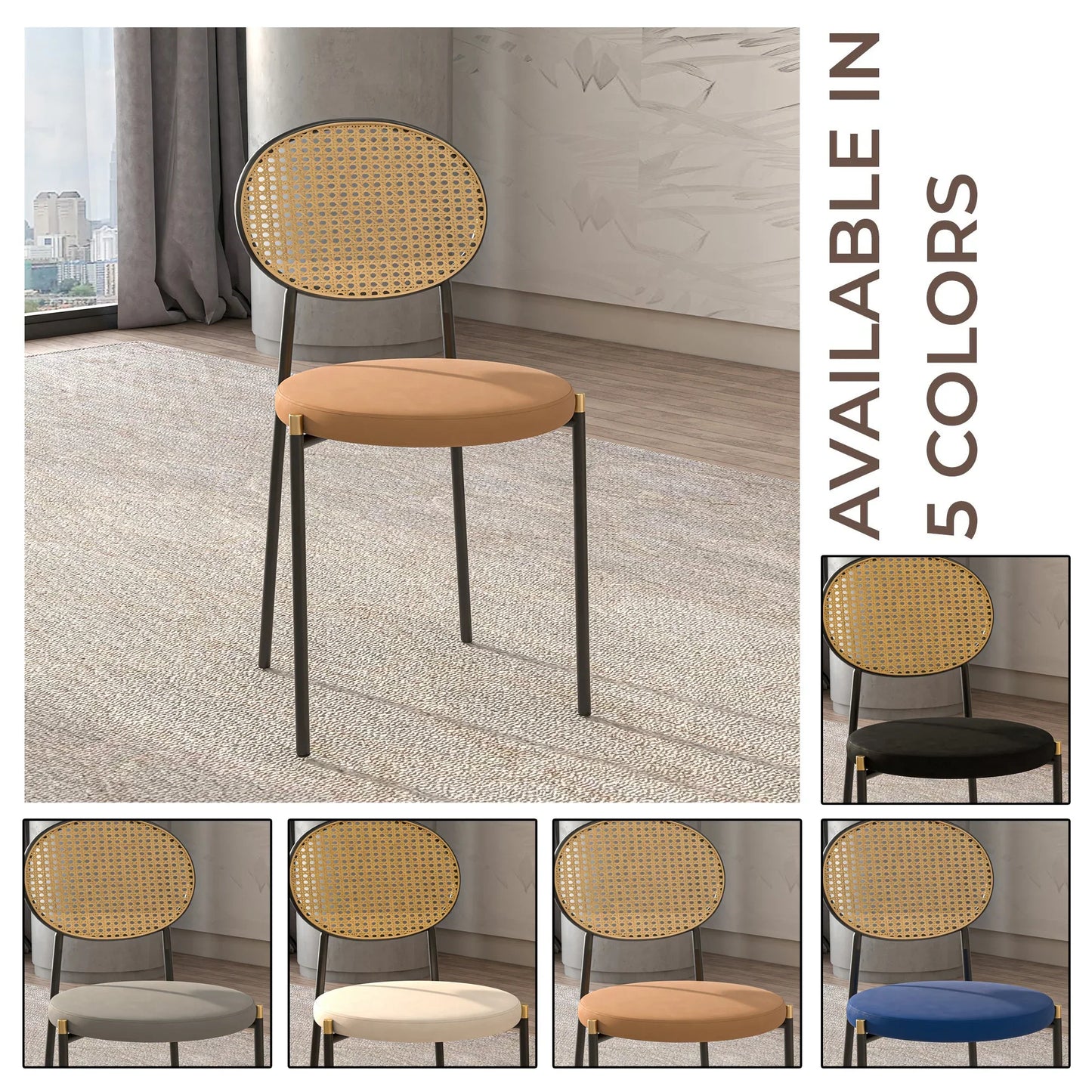 Euston Modern Wicker Dining Chair with Round Velvet Seat Set of 4 - Elax Furniture