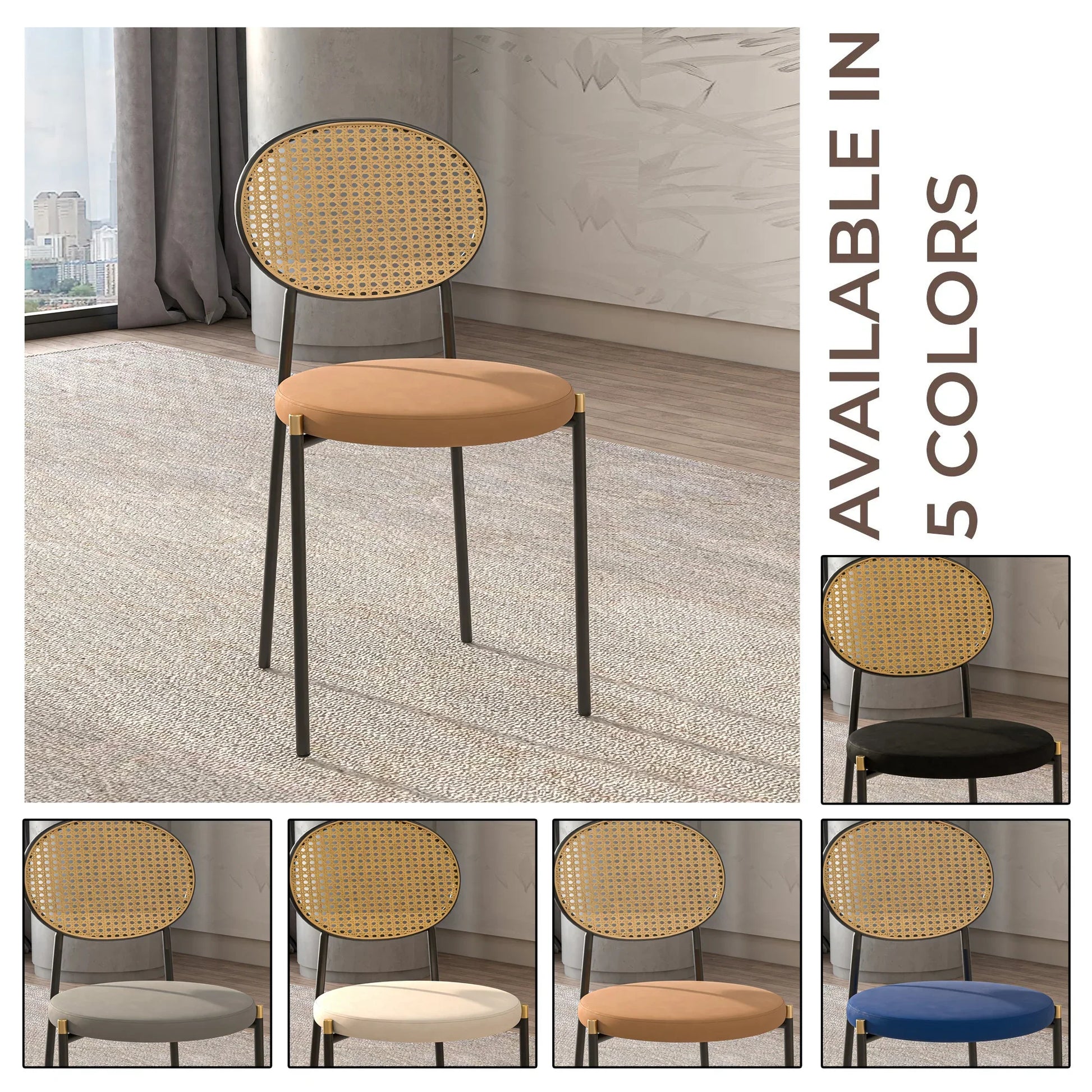 Euston Modern Wicker Dining Chair with Round Velvet Seat Set of 4 - Elax Furniture