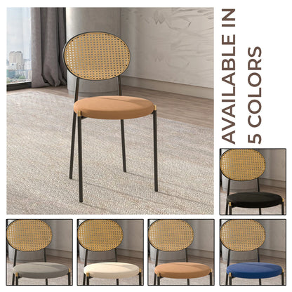 Euston Modern Wicker Dining Chair with Round Velvet Seat Set of 4 - Elax Furniture