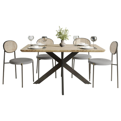 Ravenna 5-Piece Dining Set with 63" Rectangular Dining Table in Maple with 4 Velvet Dining Chairs in Black Steel Legs - Elax Furniture