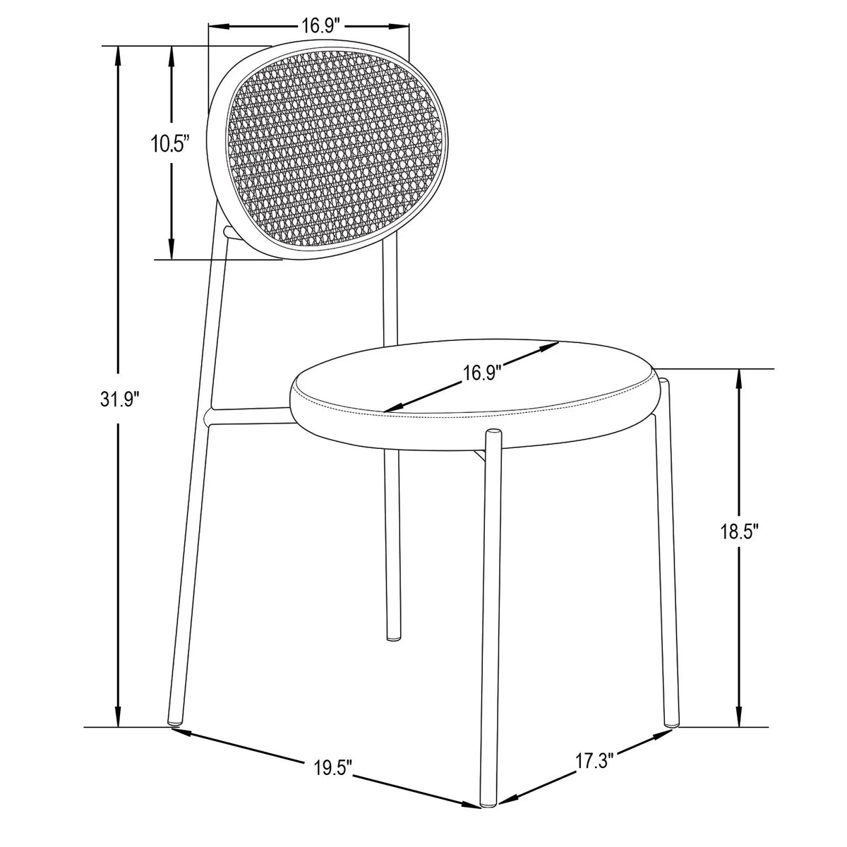 Euston Modern Upholstered Dining Chair with Round Wicker/Velvet Back Style - Elax Furniture