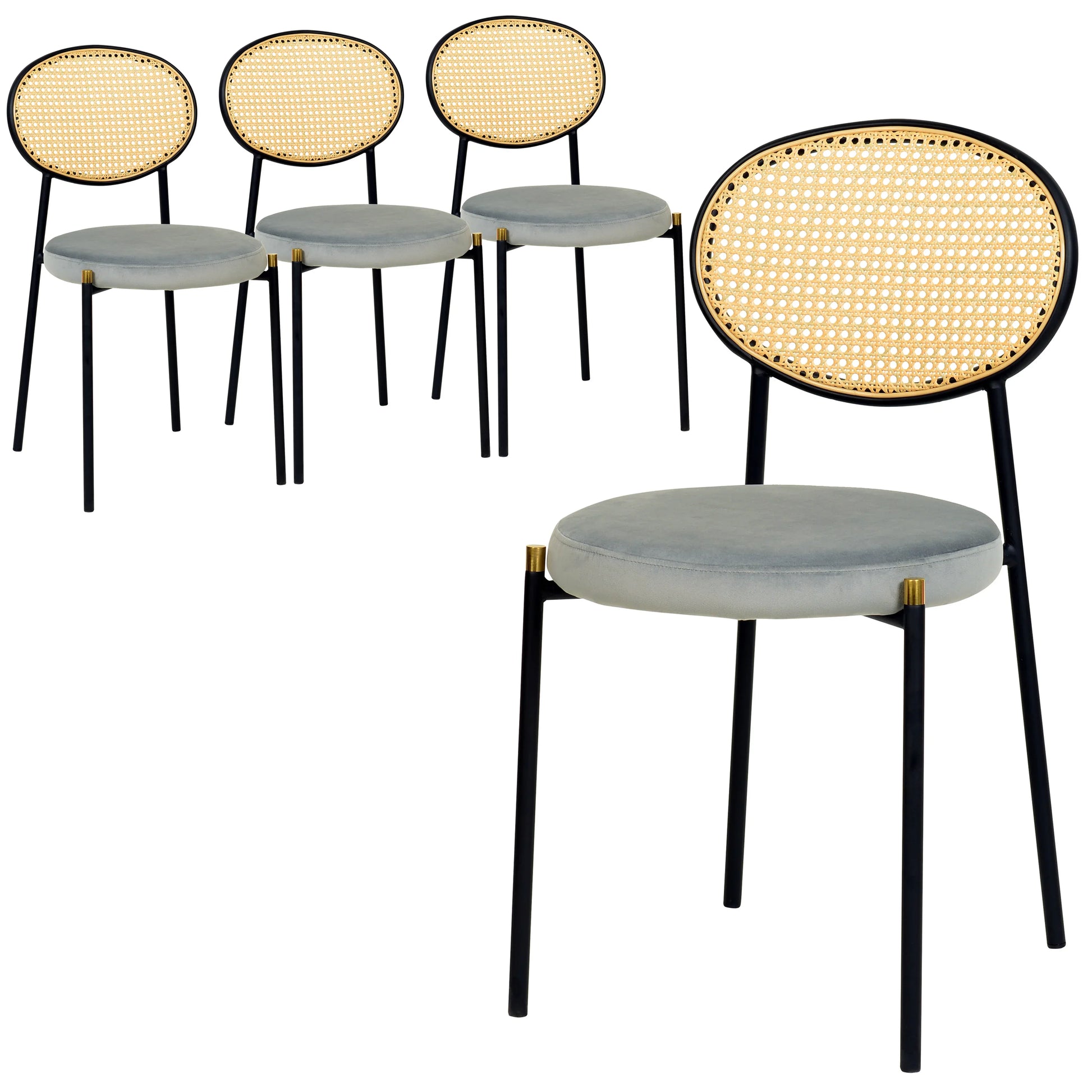 Euston Modern Wicker Dining Chair with Round Velvet Seat Set of 4 - Elax Furniture