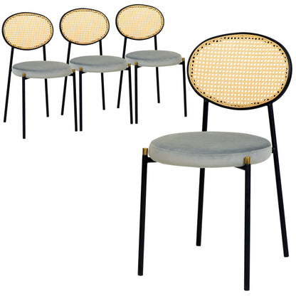Euston Modern Wicker Dining Chair with Round Velvet Seat Set of 4 - Elax Furniture