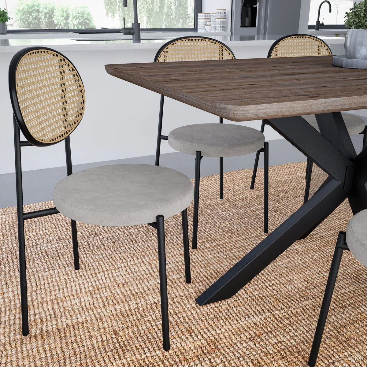 Euston Modern Upholstered Dining Chair with Round Wicker/Velvet Back Style - Elax Furniture