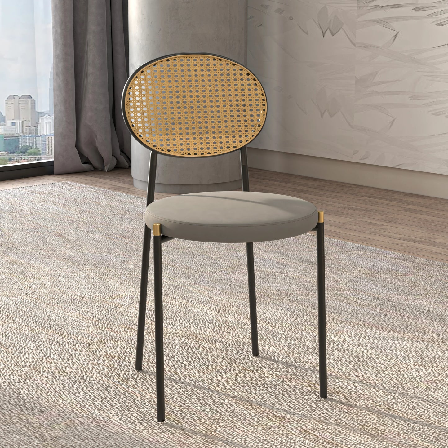 Euston Modern Wicker Dining Chair with Round Velvet Seat Set of 4 - Elax Furniture