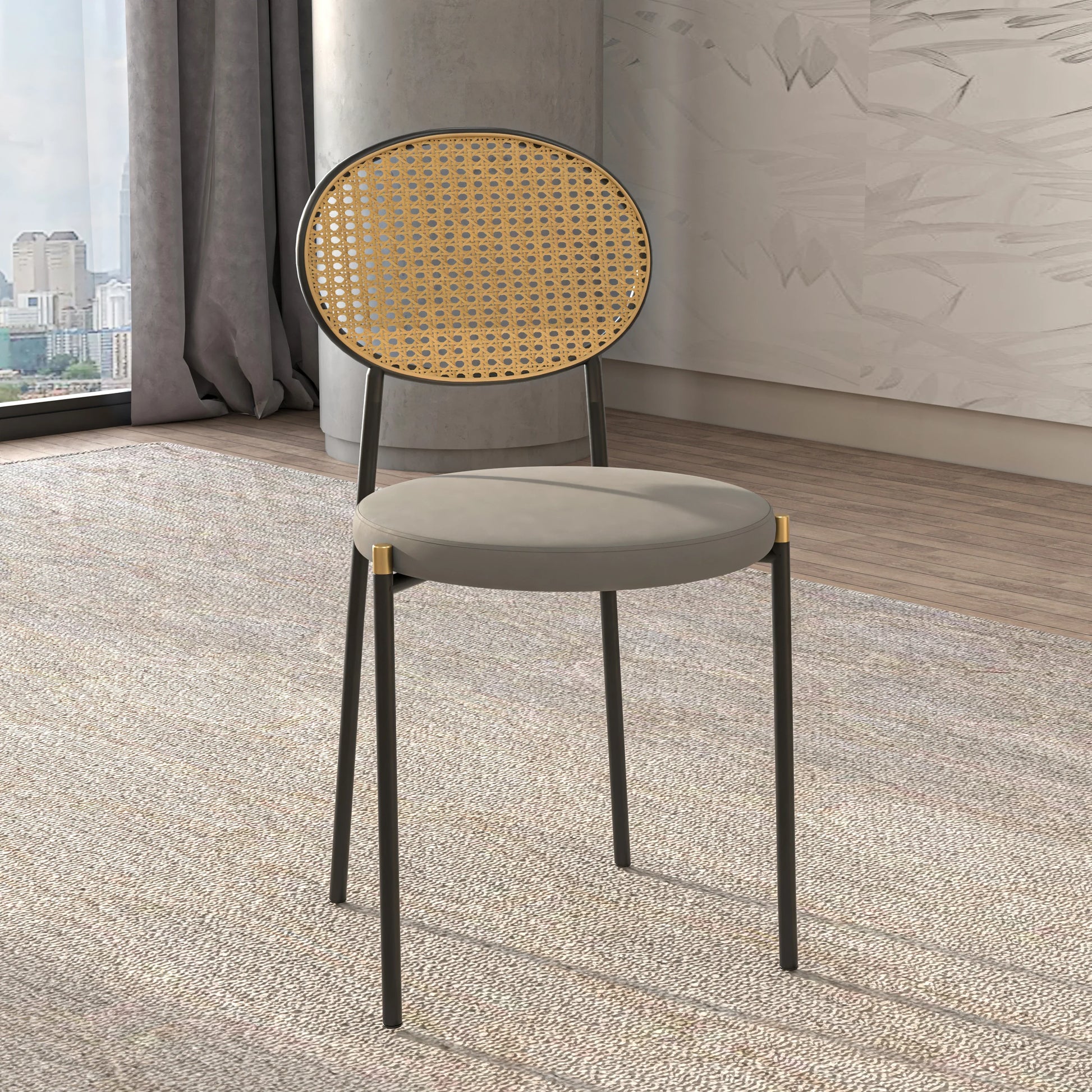 Euston Modern Wicker Dining Chair with Round Velvet Seat Set of 4 - Elax Furniture