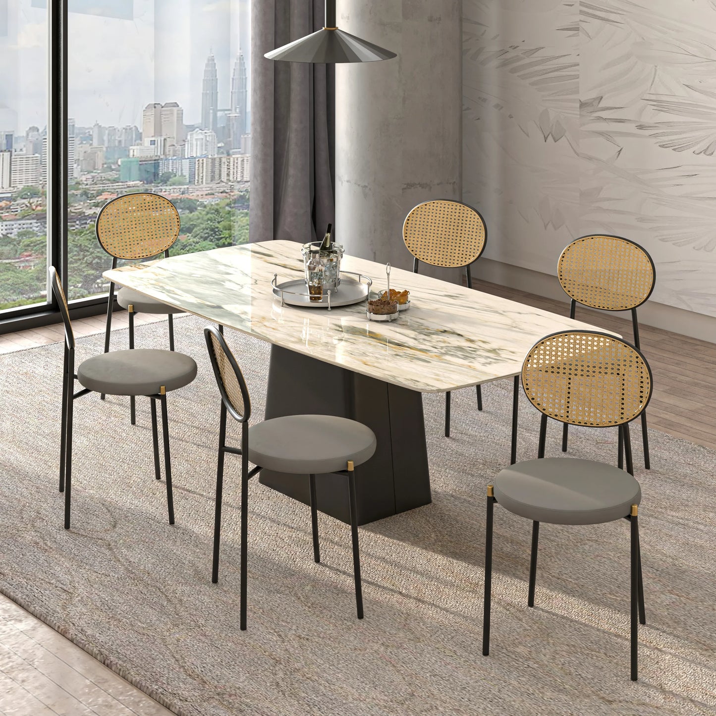 Euston Modern Wicker Dining Chair with Round Velvet Seat Set of 4 - Elax Furniture