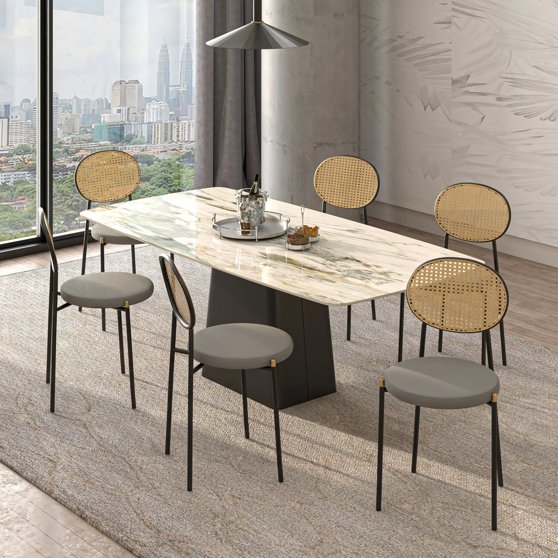 Euston Modern Wicker Dining Chair with Round Velvet Seat Set of 4 - Elax Furniture