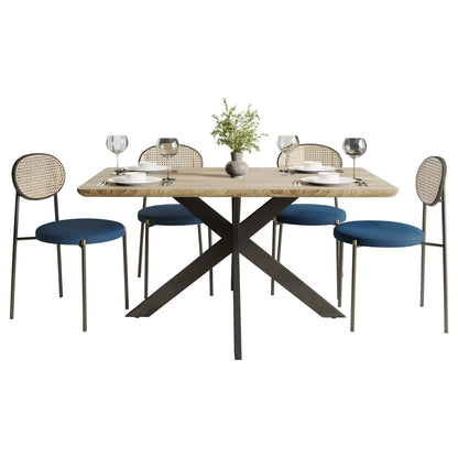 Ravenna 5-Piece Dining Set with 63" Rectangular Dining Table in Maple with 4 Velvet Dining Chairs in Black Steel Legs - Elax Furniture