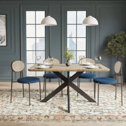 Ravenna 5-Piece Dining Set with 63" Rectangular Dining Table in Maple with 4 Velvet Dining Chairs in Black Steel Legs - Elax Furniture