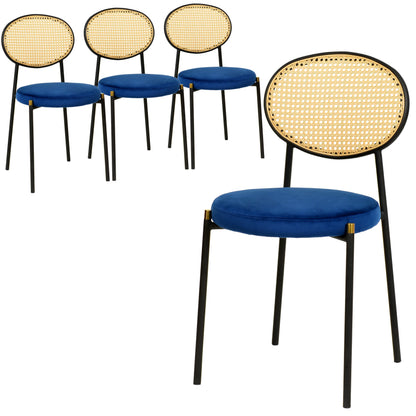 Euston Modern Wicker Dining Chair with Round Velvet Seat Set of 4 - Elax Furniture