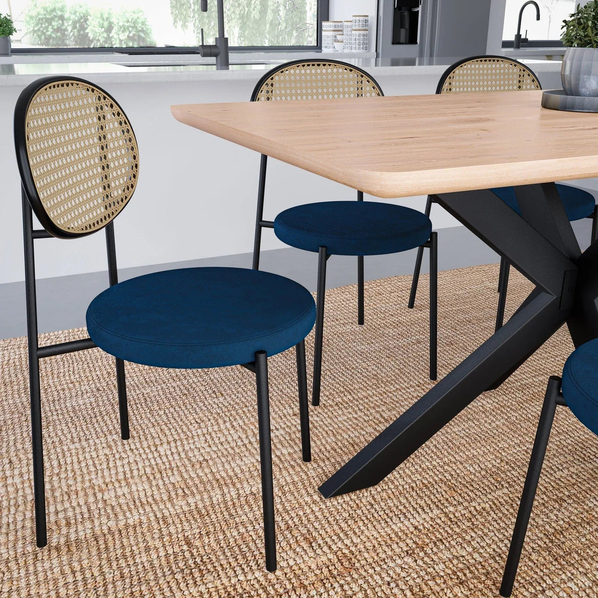 Euston Modern Upholstered Dining Chair with Round Wicker/Velvet Back Style - Elax Furniture