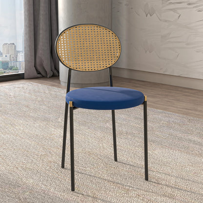Euston Modern Wicker Dining Chair with Round Velvet Seat Set of 4 - Elax Furniture