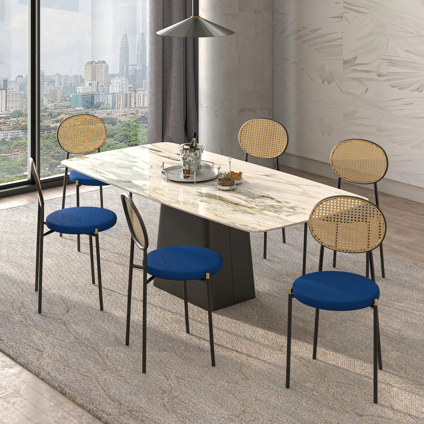 Euston Modern Wicker Dining Chair with Round Velvet Seat Set of 4 - Elax Furniture