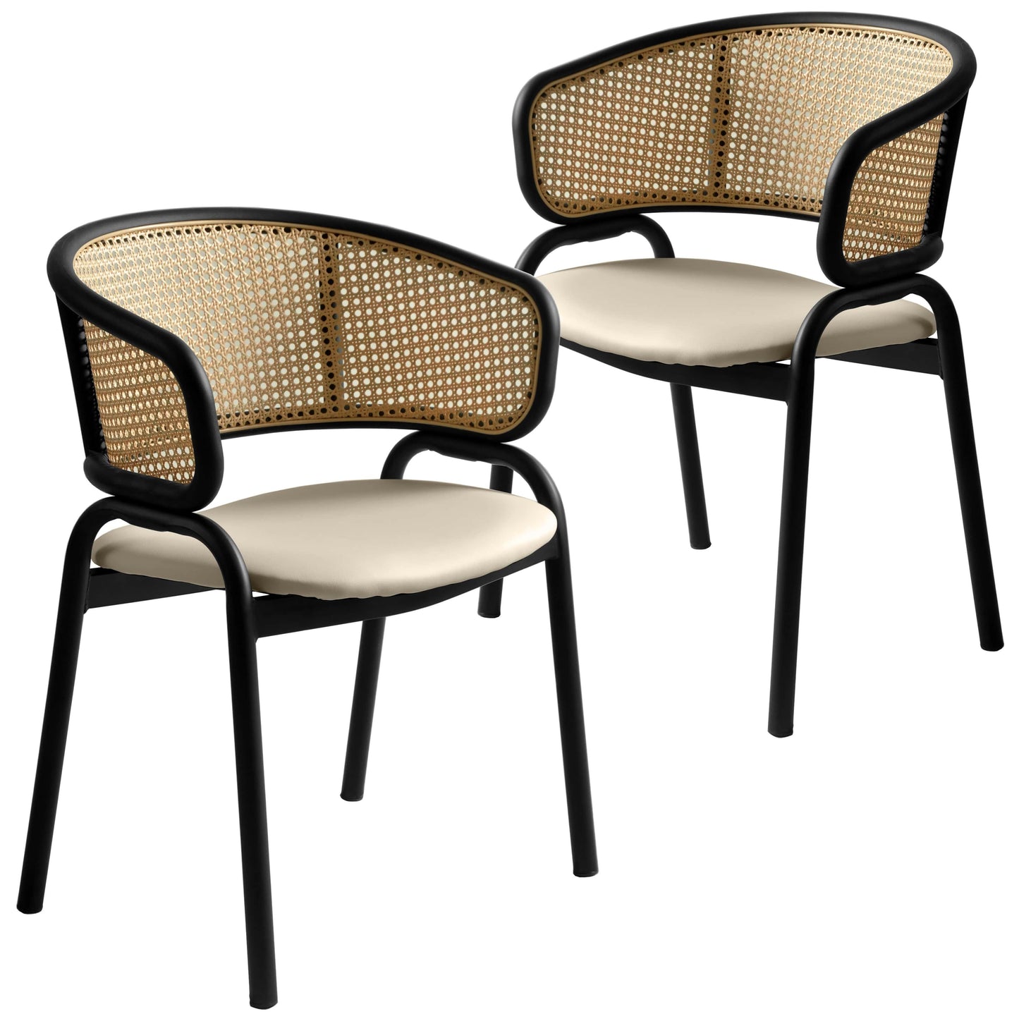Ervilla Leather Upholstered Dining Armchair With Wicker Back Design Set of 2 - Elax Furniture