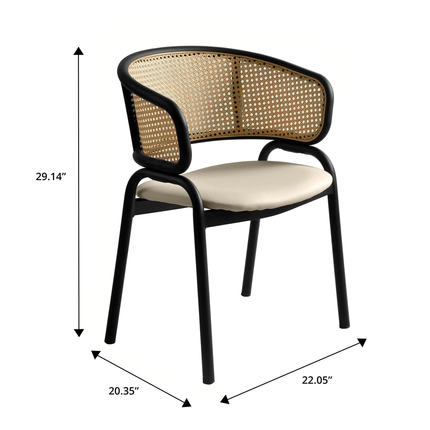 Ervilla Leather Upholstered Dining Armchair With Wicker Back Design Set of 4 - Elax Furniture