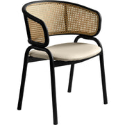 Ervilla Leather Upholstered Dining Armchair With Wicker Back Design - Elax Furniture