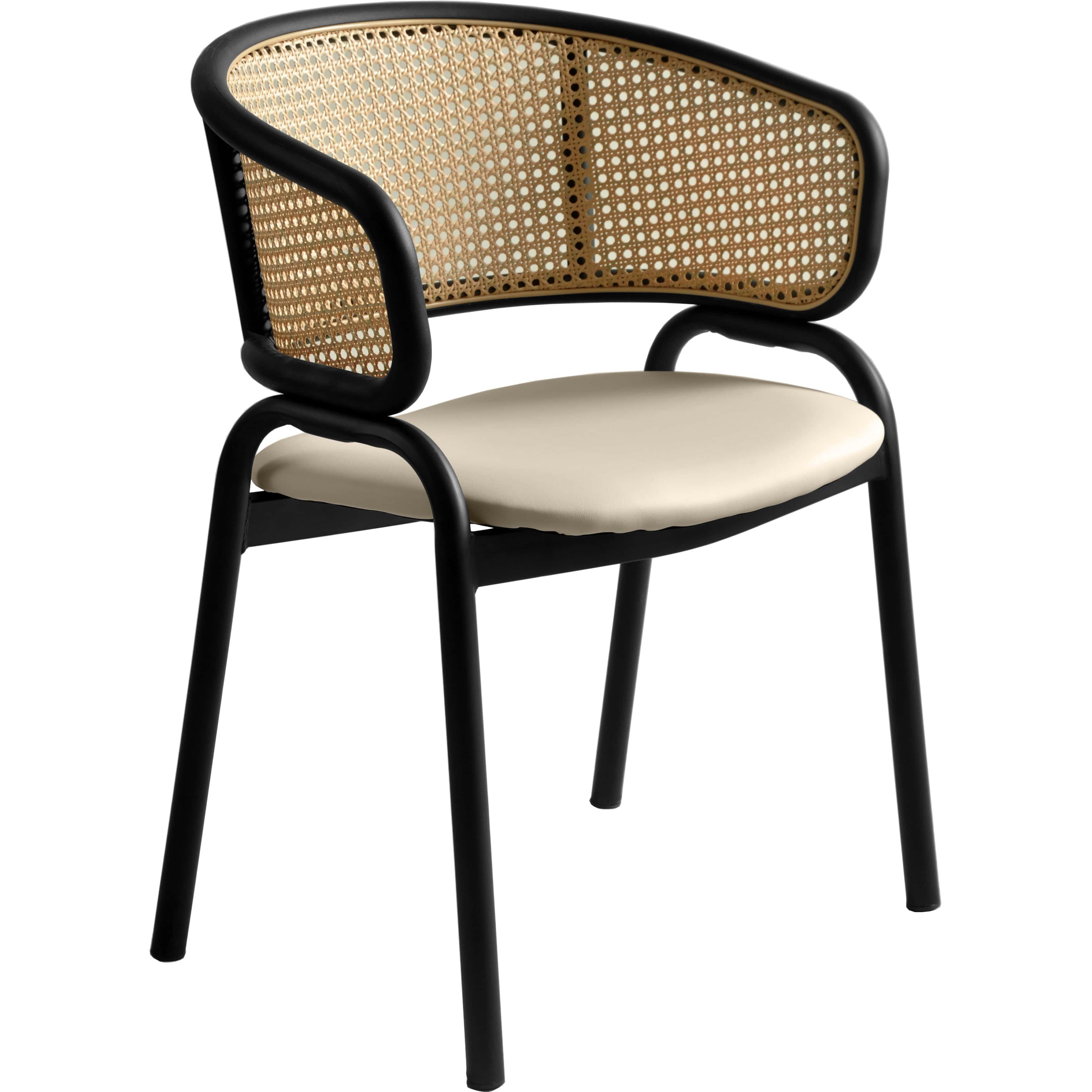 Ervilla Leather Upholstered Dining Armchair With Wicker Back Design - Elax Furniture