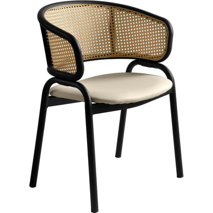 Ervilla Leather Upholstered Dining Armchair With Wicker Back Design - Elax Furniture