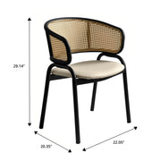 Ervilla Leather Upholstered Dining Armchair With Wicker Back Design - Elax Furniture