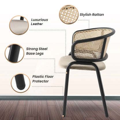 Ervilla Leather Upholstered Dining Armchair With Wicker Back Design - Elax Furniture