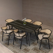 Ervilla Leather Upholstered Dining Armchair With Wicker Back Design - Elax Furniture
