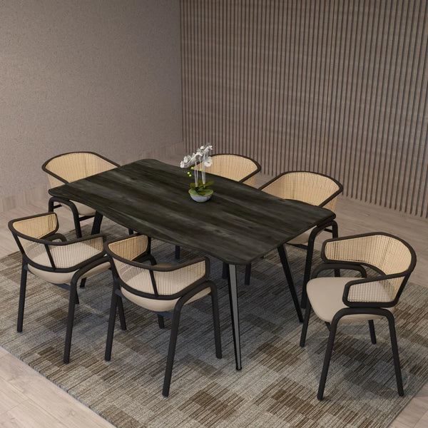 Ervilla Leather Upholstered Dining Armchair With Wicker Back Design