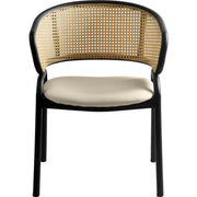 Ervilla Leather Upholstered Dining Armchair With Wicker Back Design - Elax Furniture