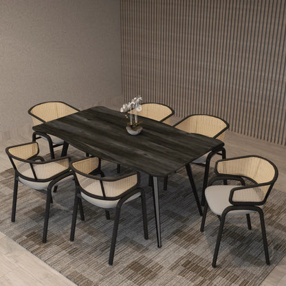 Ervilla Dining Armchair with White/Black Steel Legs and Black/Brown Wicker Back - Elax Furniture