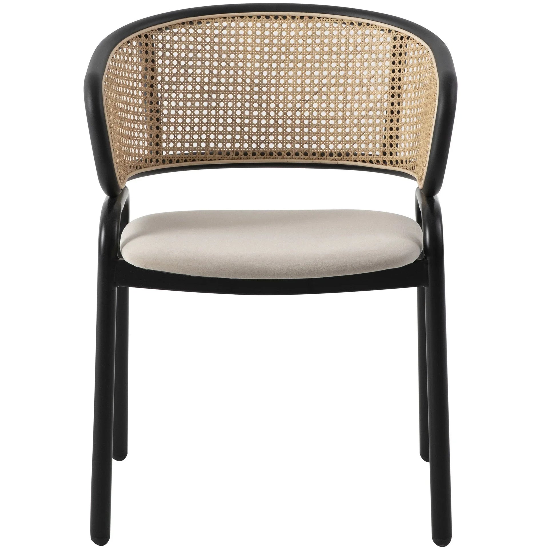 Ervilla Dining Armchair with White/Black Steel Legs and Black/Brown Wicker Back - Elax Furniture