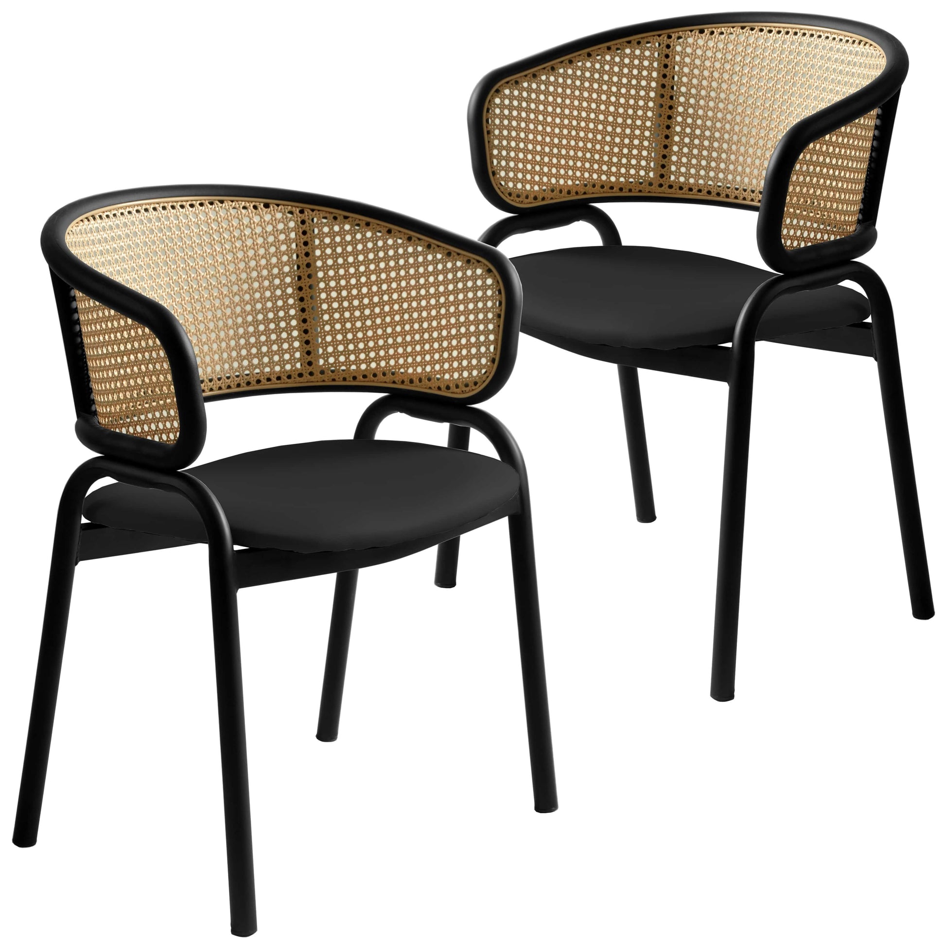 Ervilla Leather Upholstered Dining Armchair With Wicker Back Design Set of 2 - Elax Furniture