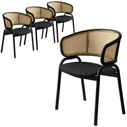 Ervilla Leather Upholstered Dining Armchair With Wicker Back Design Set of 4 - Elax Furniture