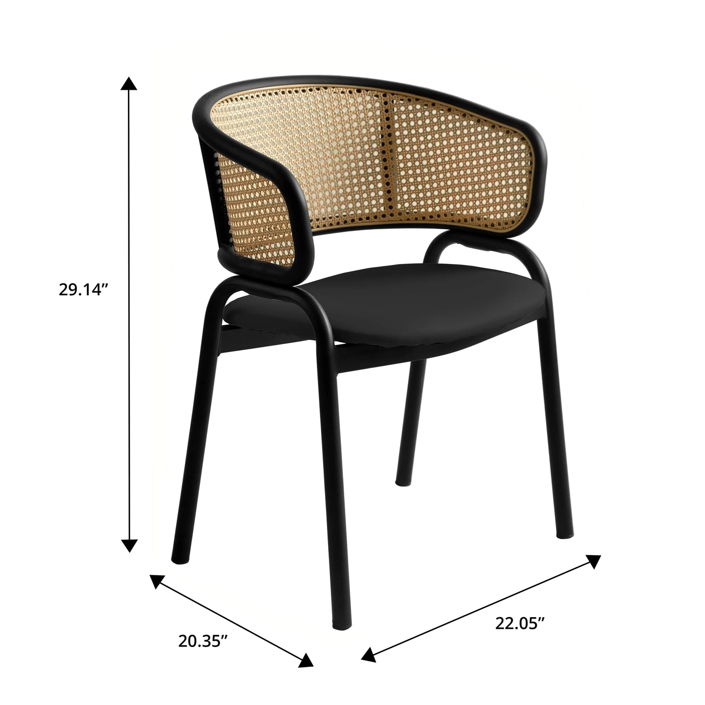 Ervilla Leather Upholstered Dining Armchair With Wicker Back Design Set of 4 - Elax Furniture