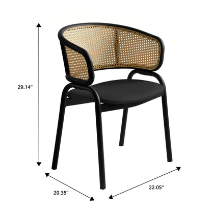 Ervilla Leather Upholstered Dining Armchair With Wicker Back Design Set of 4 - Elax Furniture