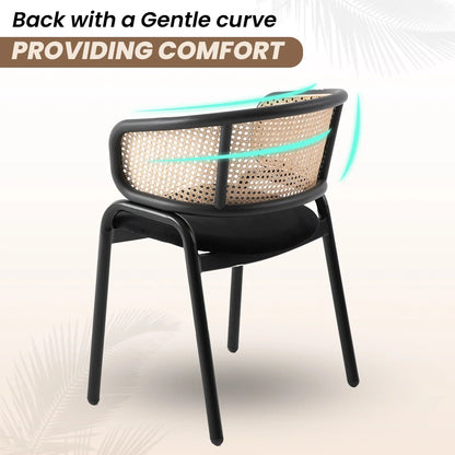 Ervilla Leather Upholstered Dining Armchair With Wicker Back Design Set of 4 - Elax Furniture