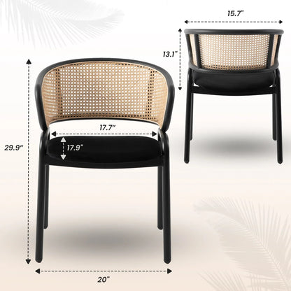 Ervilla Leather Upholstered Dining Armchair With Wicker Back Design Set of 4 - Elax Furniture