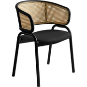Ervilla Leather Upholstered Dining Armchair With Wicker Back Design - Elax Furniture