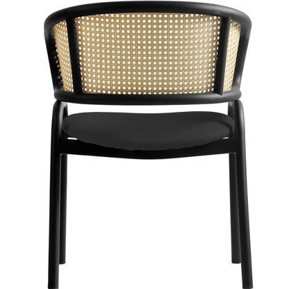 Ervilla Leather Upholstered Dining Armchair With Wicker Back Design - Elax Furniture