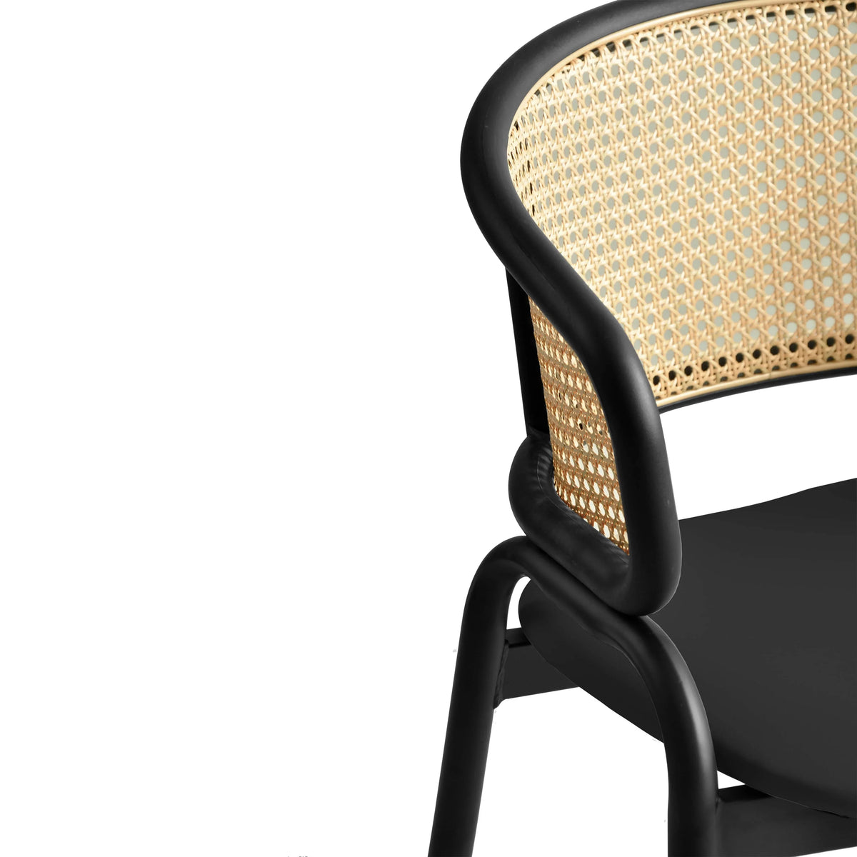 Ervilla Leather Upholstered Dining Armchair With Wicker Back Design - Elax Furniture
