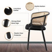 Ervilla Leather Upholstered Dining Armchair With Wicker Back Design - Elax Furniture