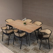 Ervilla Leather Upholstered Dining Armchair With Wicker Back Design - Elax Furniture
