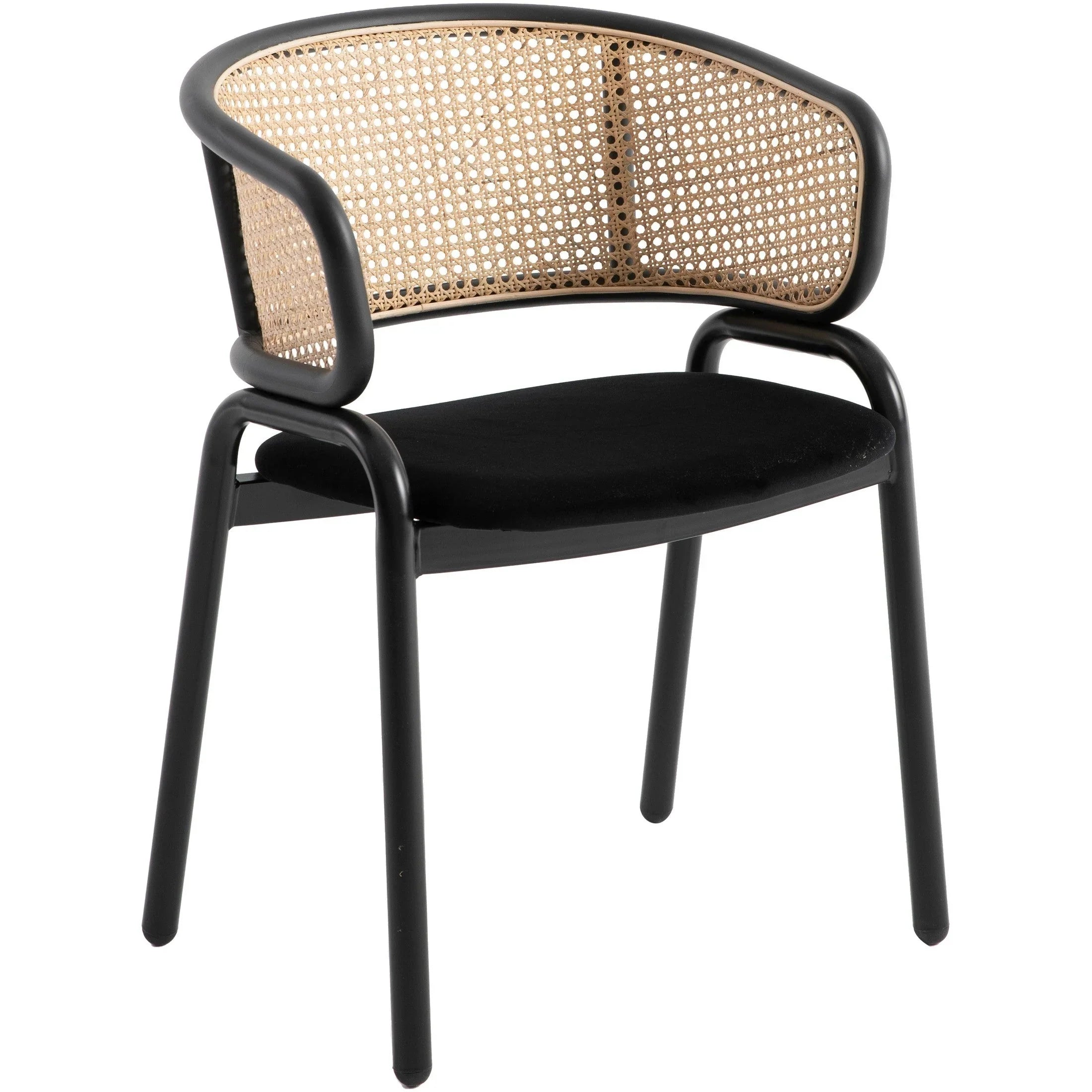 Ervilla Dining Armchair with White/Black Steel Legs and Black/Brown Wicker Back - Elax Furniture
