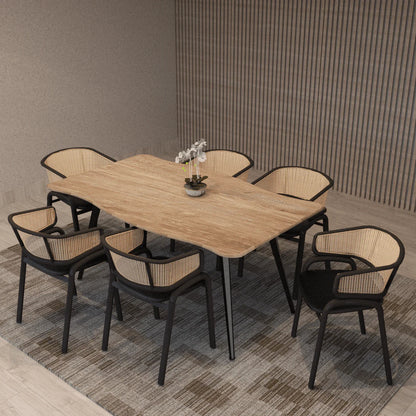 Ervilla Dining Armchair with White/Black Steel Legs and Black/Brown Wicker Back - Elax Furniture