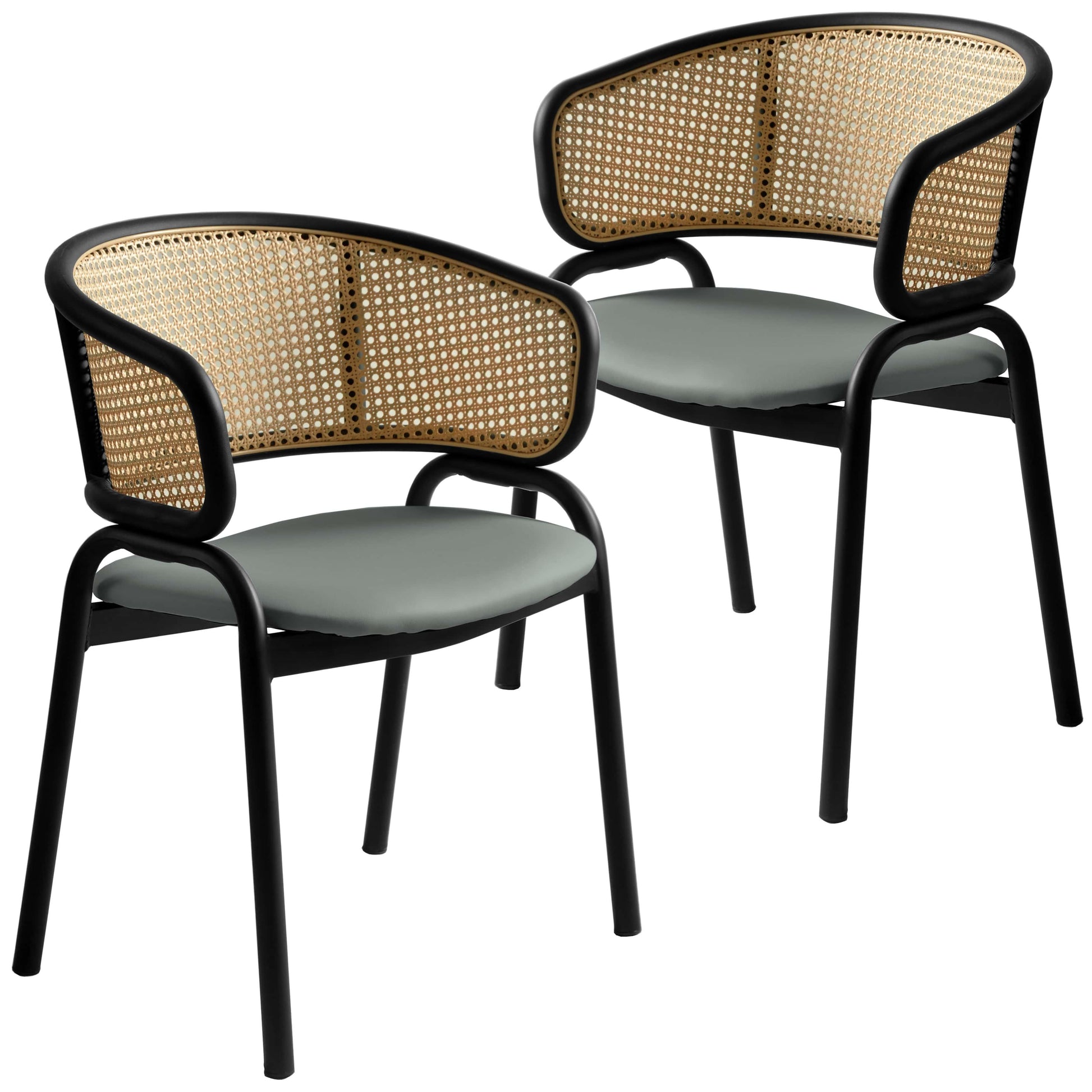Ervilla Leather Upholstered Dining Armchair With Wicker Back Design Set of 2 - Elax Furniture