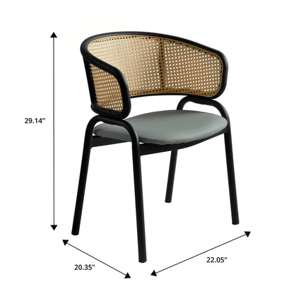 Ervilla Leather Upholstered Dining Armchair With Wicker Back Design Set of 2 - Elax Furniture