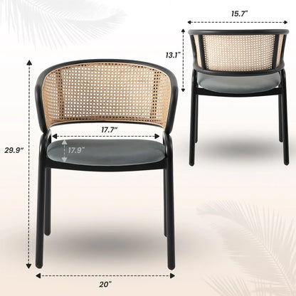 Ervilla Leather Upholstered Dining Armchair With Wicker Back Design Set of 2 - Elax Furniture