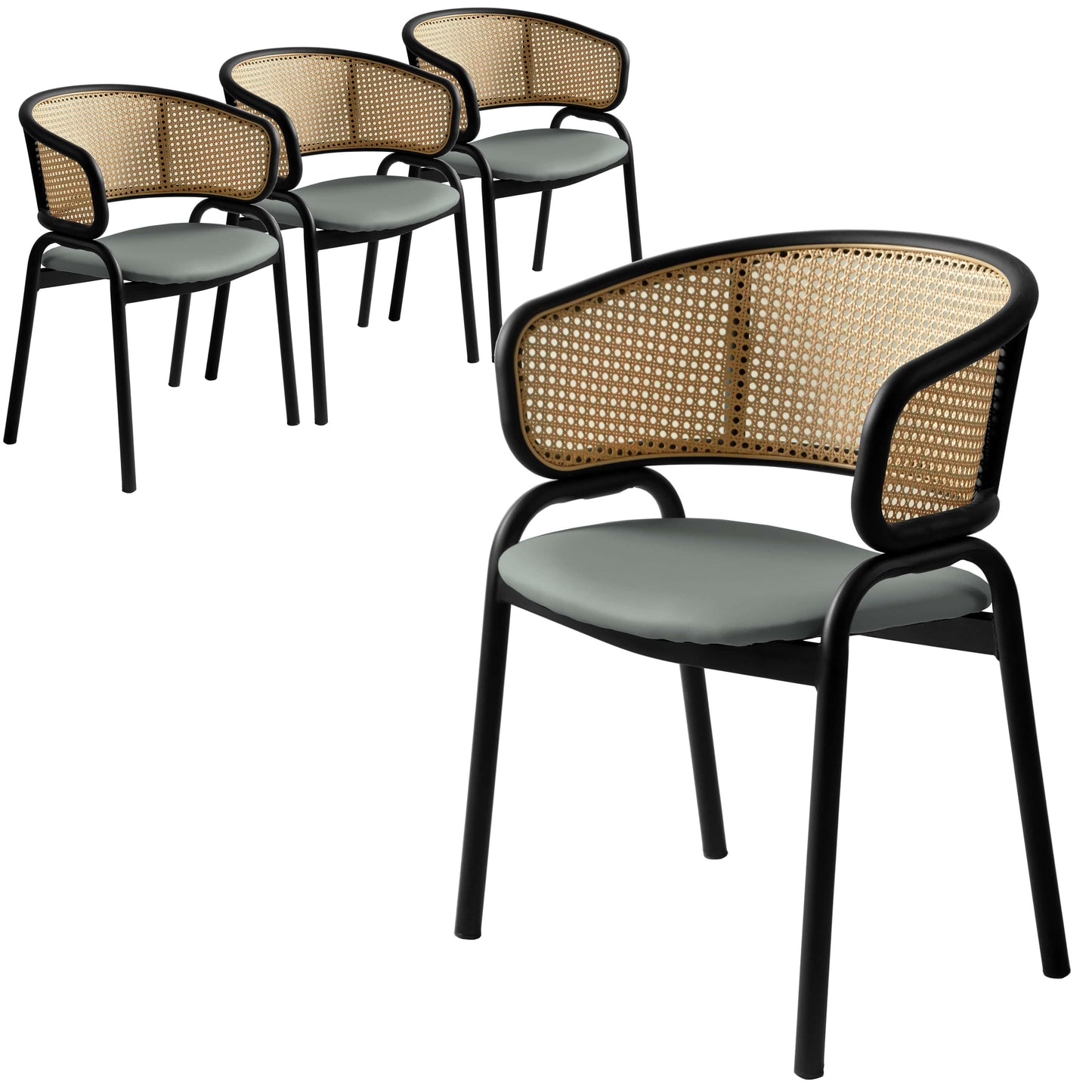 Ervilla Leather Upholstered Dining Armchair With Wicker Back Design Set of 4 - Elax Furniture