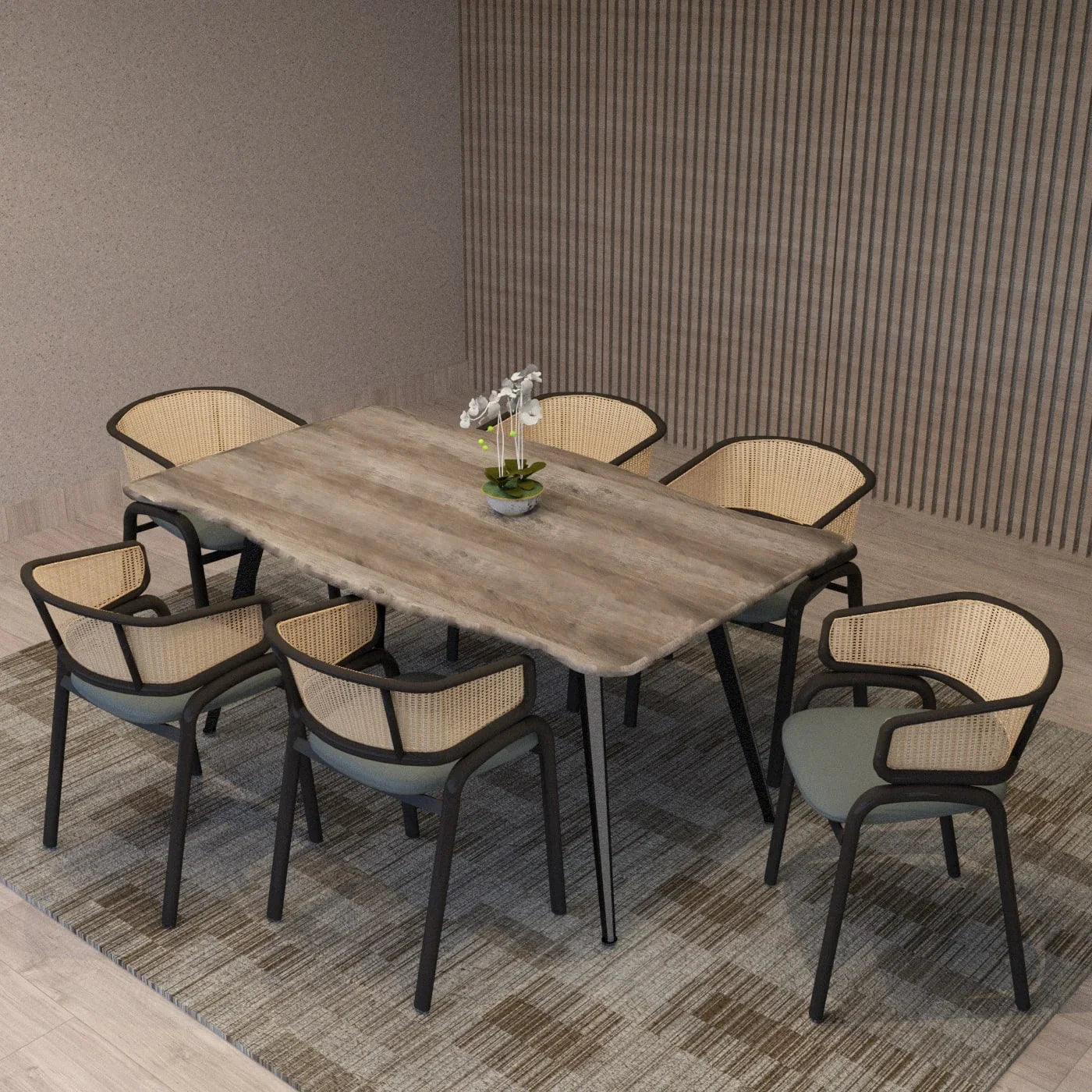 Ervilla Leather Upholstered Dining Armchair With Wicker Back Design Set of 4 - Elax Furniture