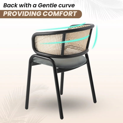 Ervilla Leather Upholstered Dining Armchair With Wicker Back Design Set of 4 - Elax Furniture